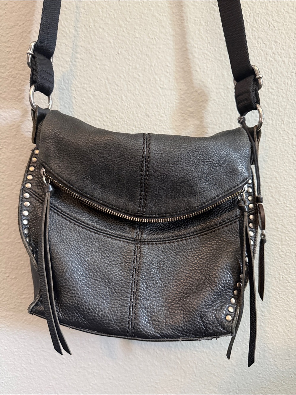The Sak Black Studded Crossbody Bag Tassel Zip